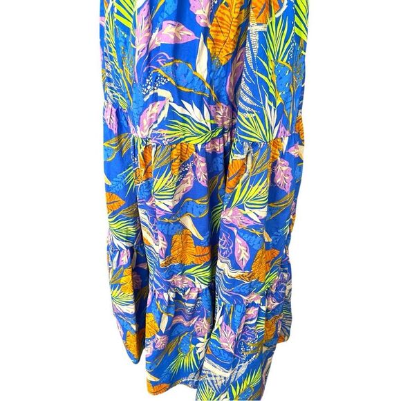 Flying Tomato Blue and Yellow Leaf Print One Shoulder Maxi Dress in Size Medium - Picture 7 of 9
